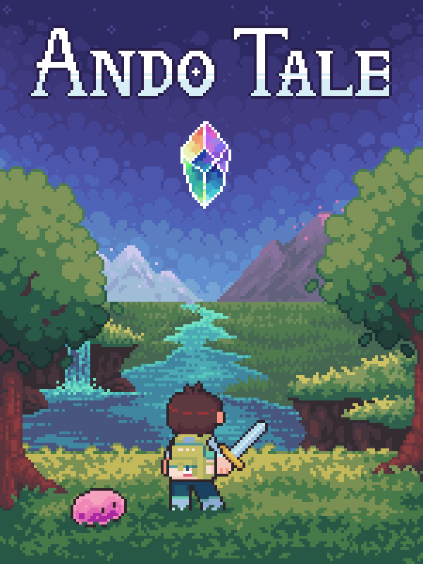 Cozy pixel art cover for Ando Tale, an upcoming cozy metroidvania game